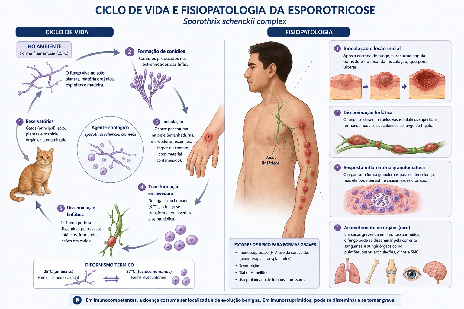 Representação da fisiopatologia da esporotricose