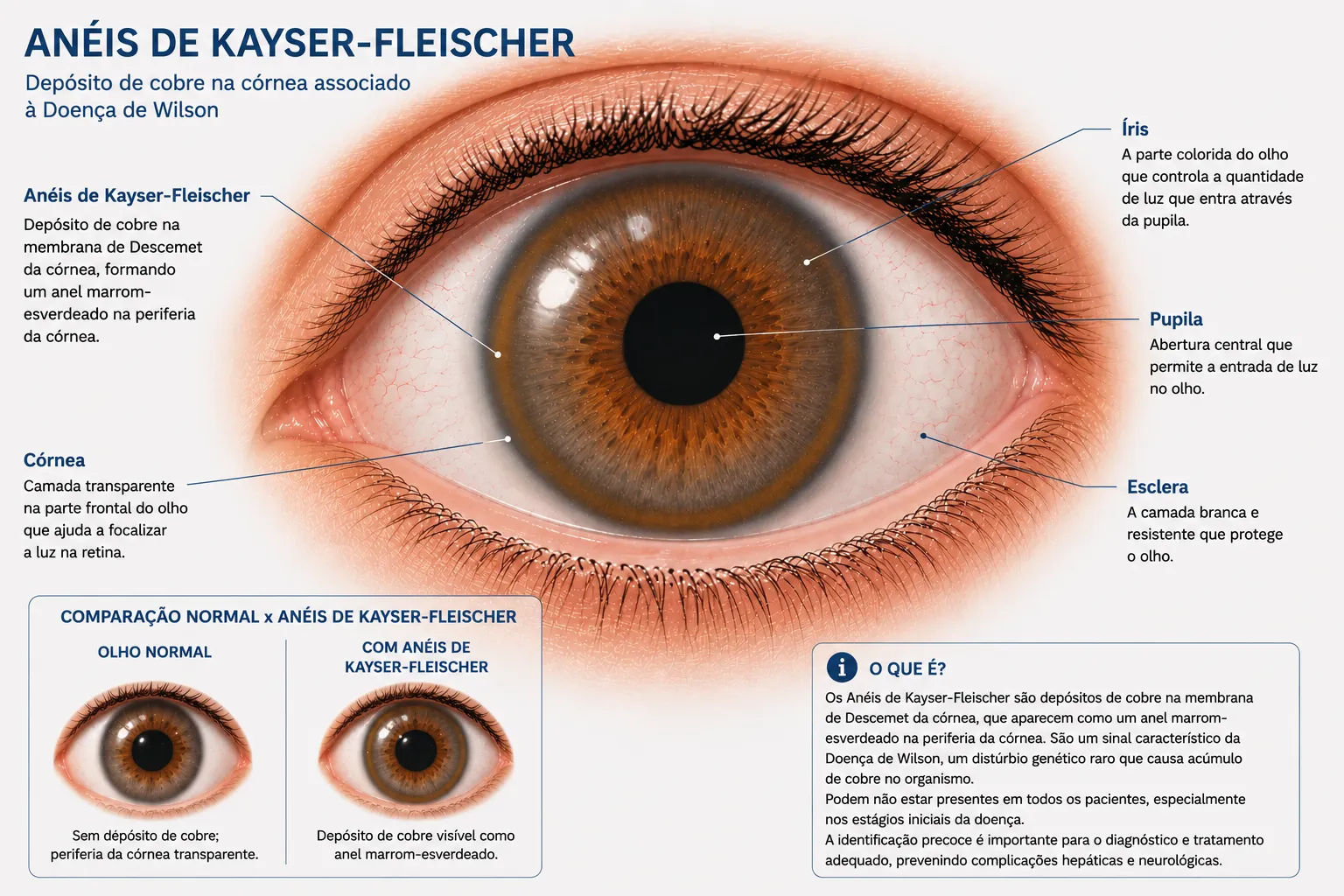 Estrutura em destaque dos anéis de Kayser-Fleischer