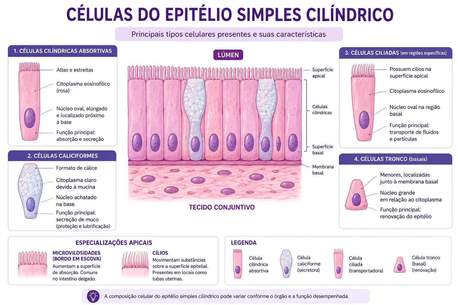Células do Epitélio Simples Cilíndrico