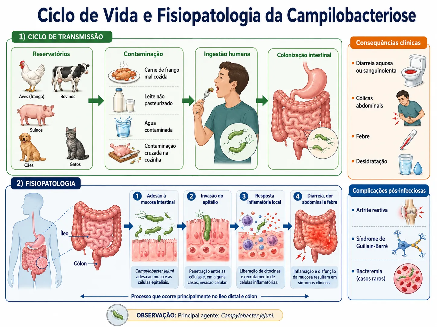 Ciclo de transmissão e fisiopatologia da campilobacteriose