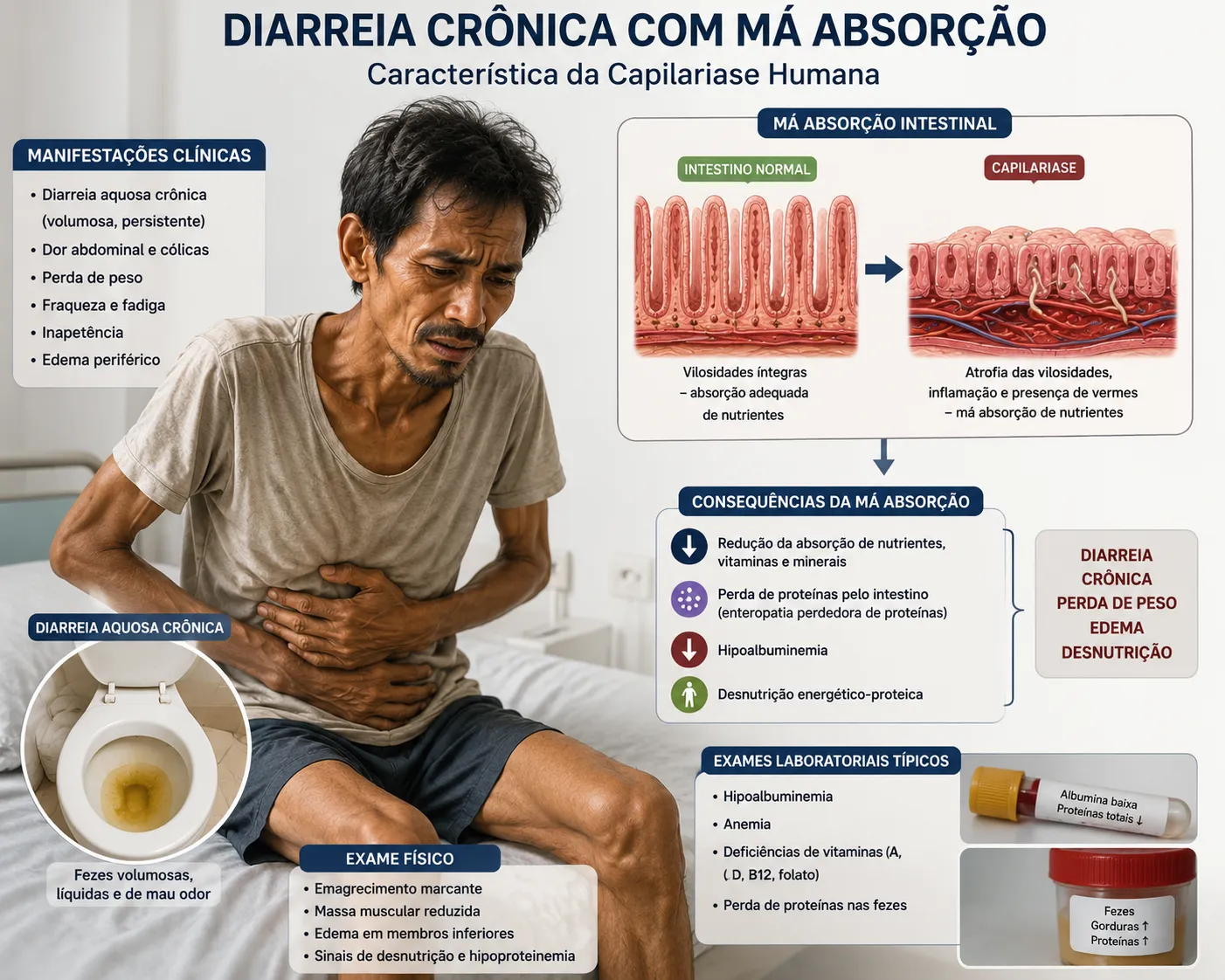 Diarreia crônica e má absorção na capilaríase intestinal