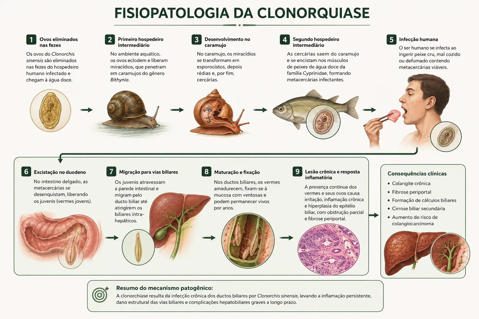 Ciclo de vida e fisiopatologia da clonorquíase