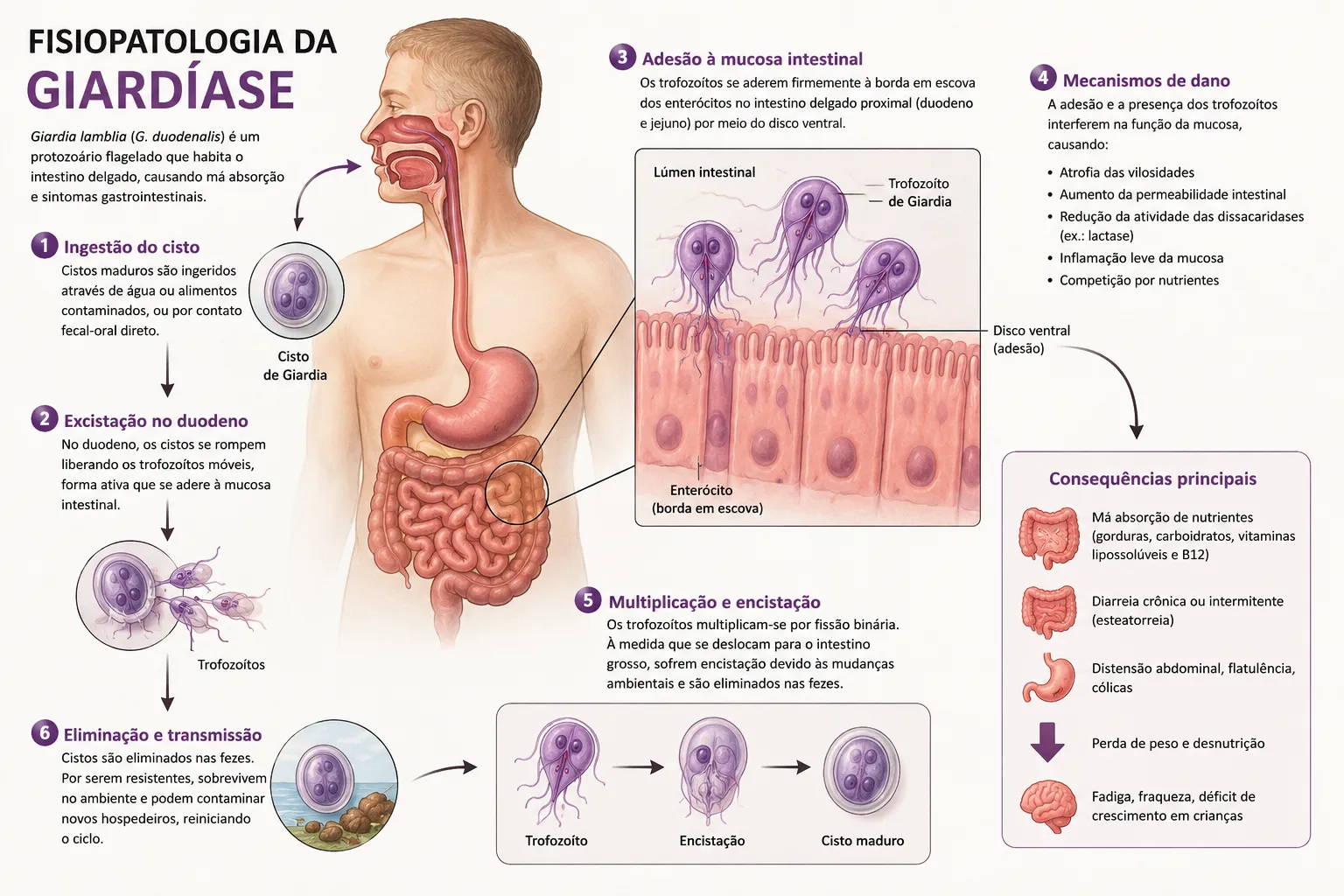 Ciclo de vida e fisiopatologia da giardíase