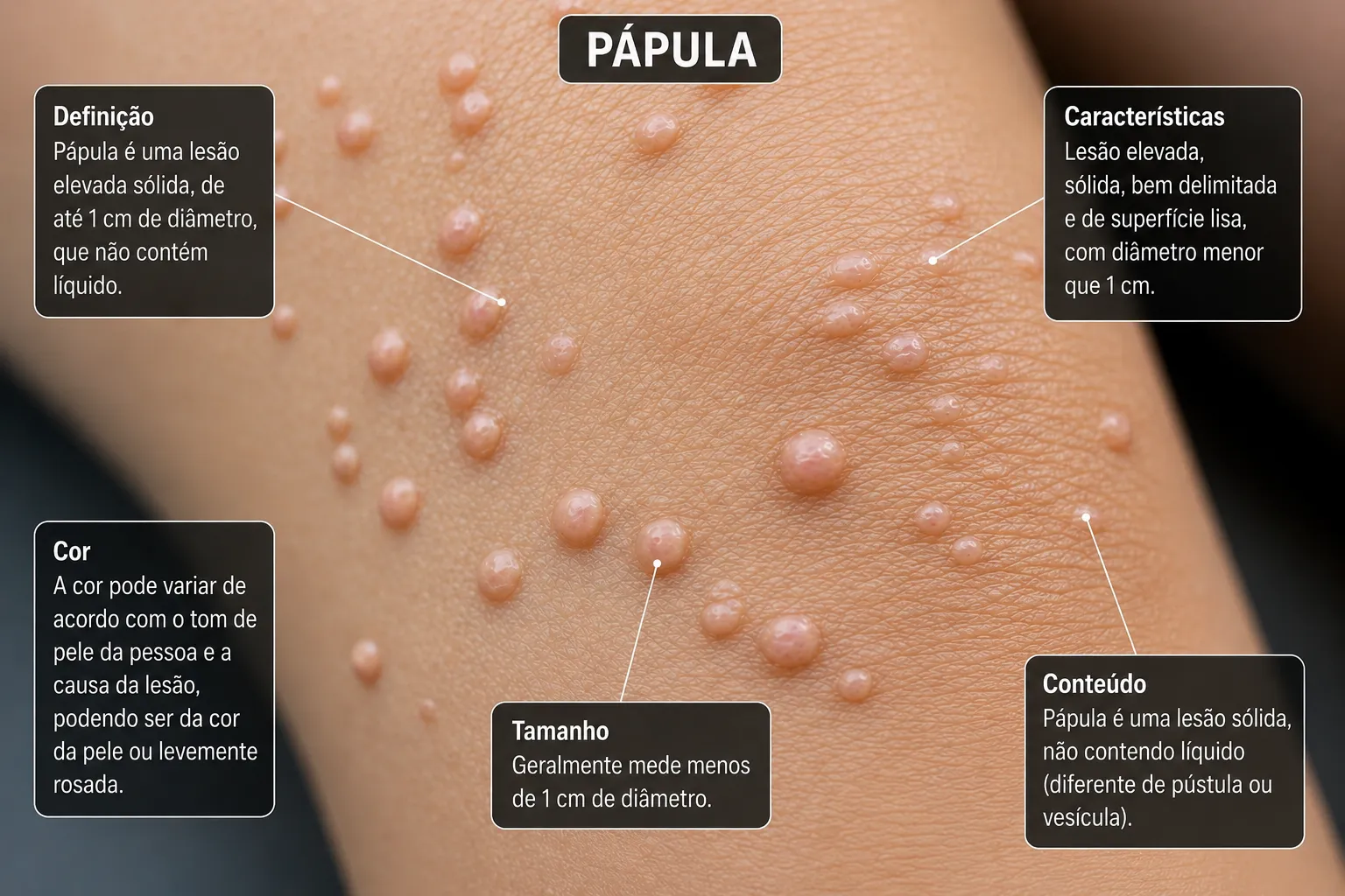 Imagem clínica de pápulas na pele