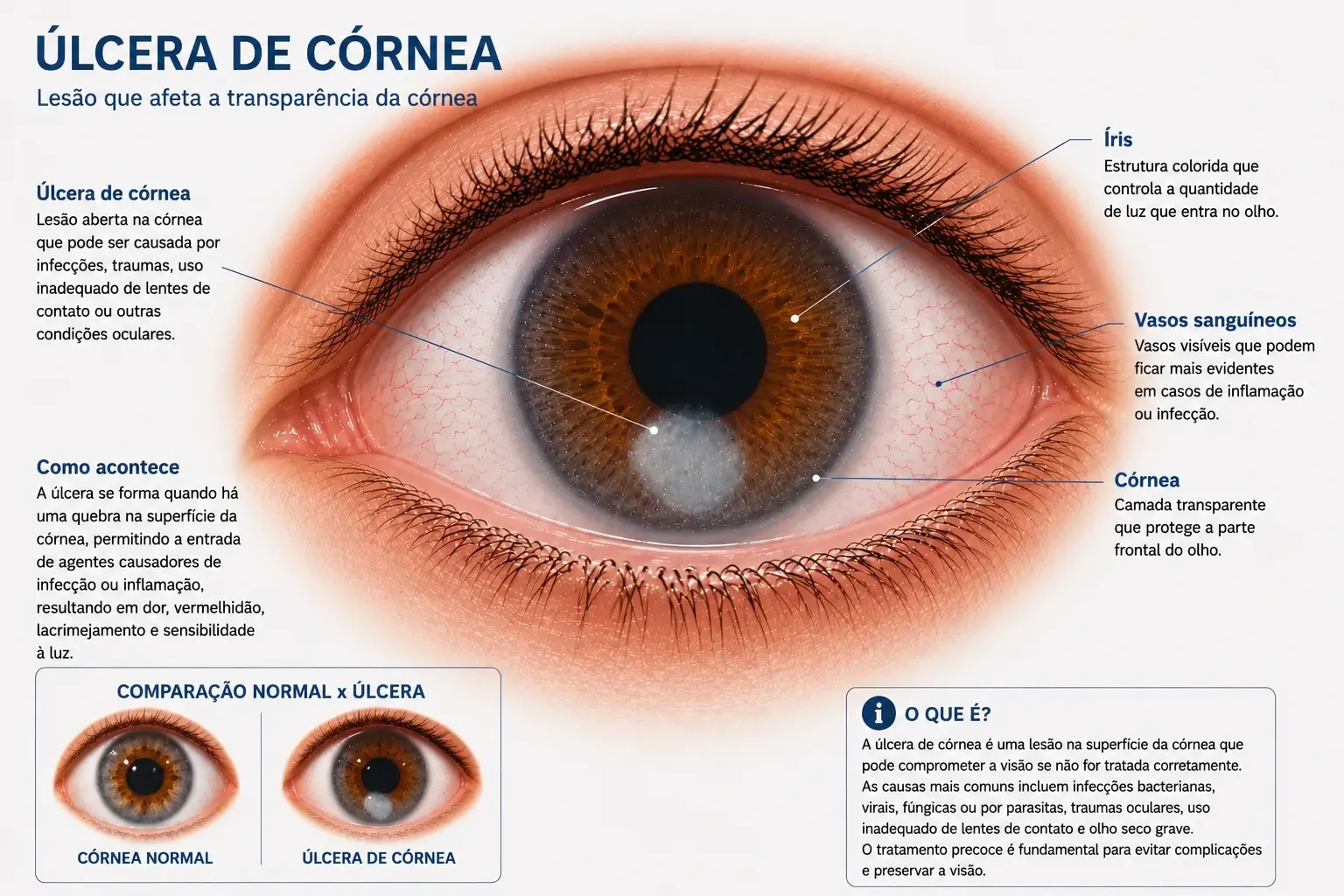 Estruturas afetadas na úlcera de córnea