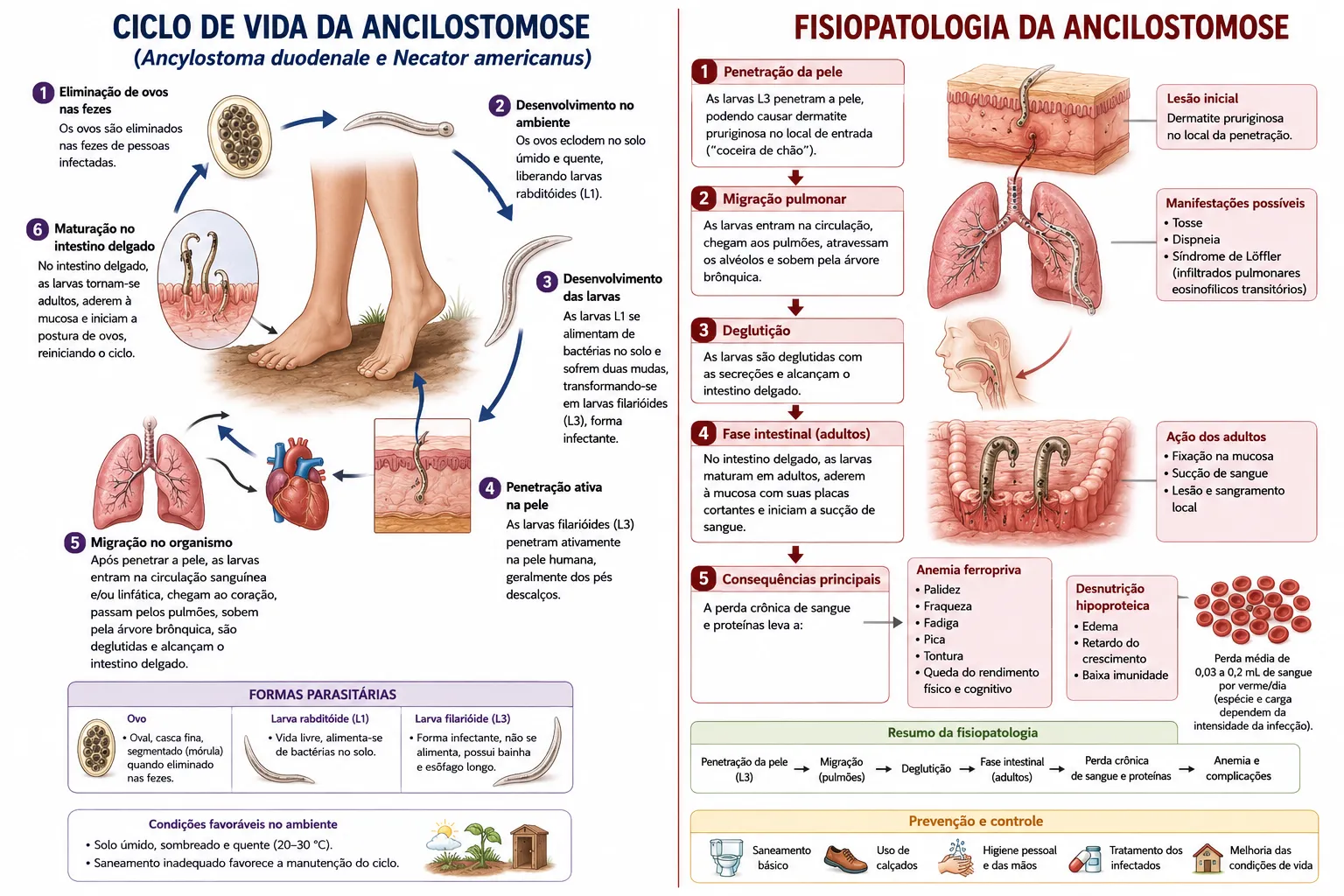 Ciclo de vida e fisiopatologia da ancilostomose