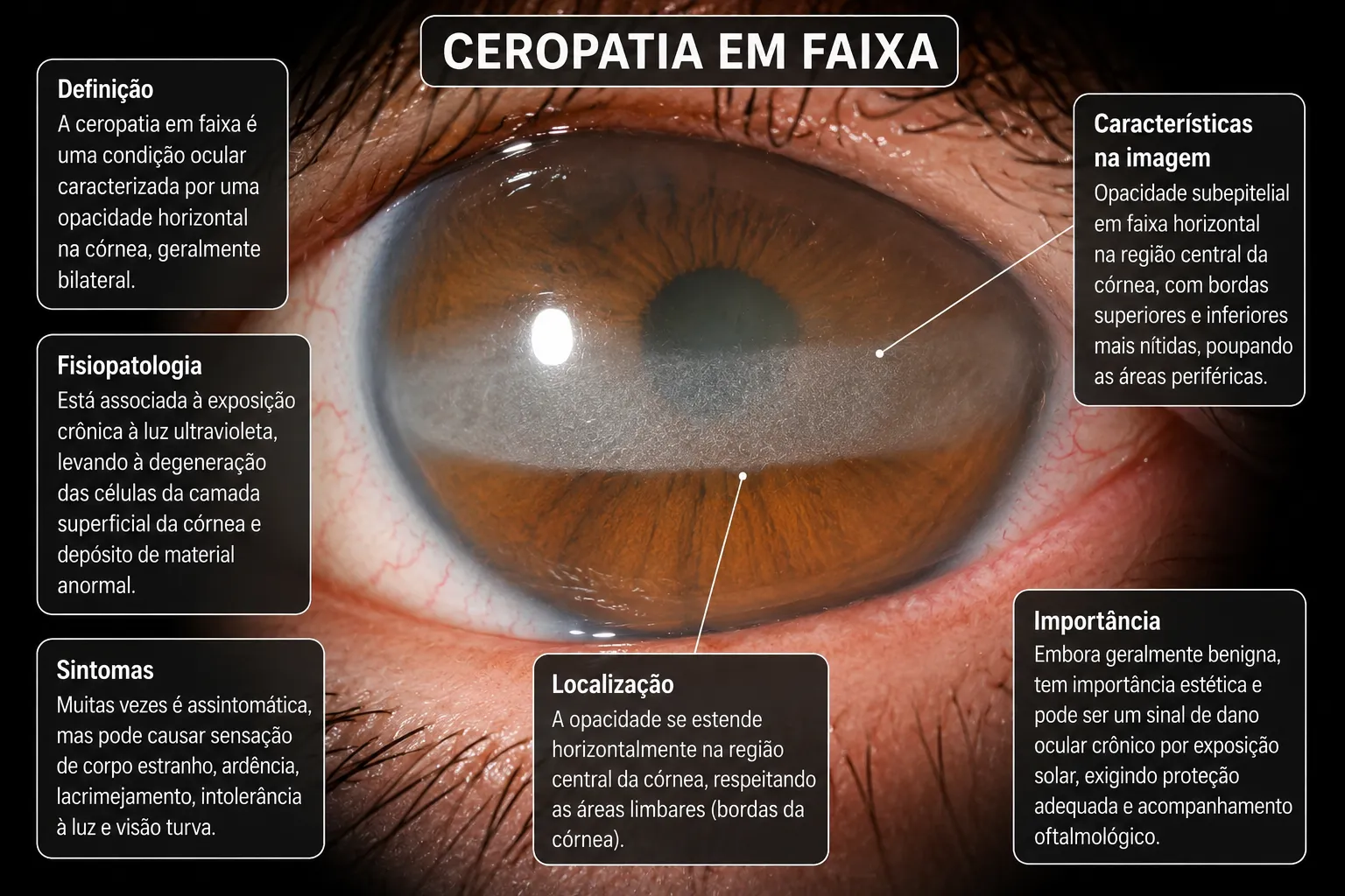 Ceratopatia em faixa com opacidade calcificada na córnea